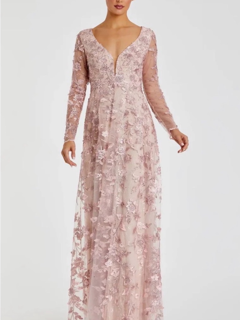 Mac Duggal Dusty Blush Pink Floral Embroidered Maxi Gown - Picture 2 of 3